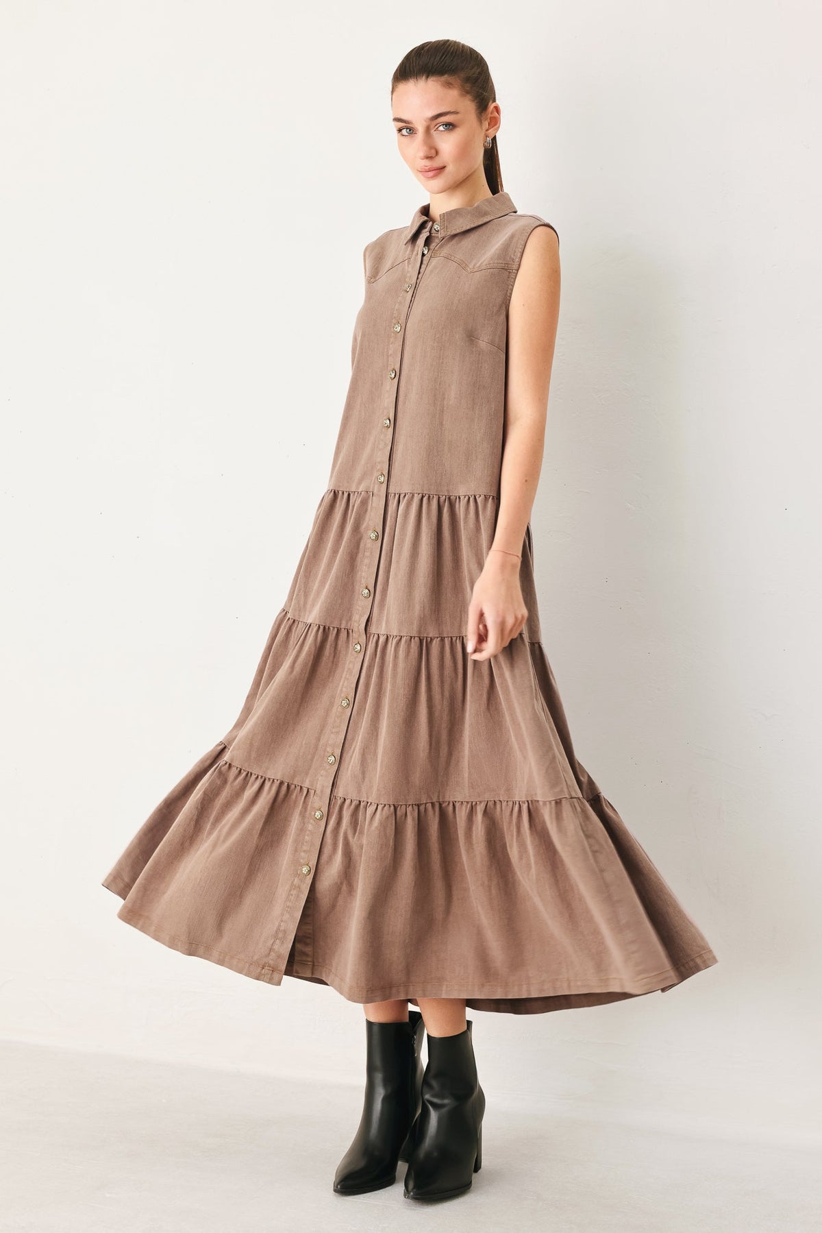 VESTIDO MIDI RÚSTICO ROMÁNTICO DE PUNTO