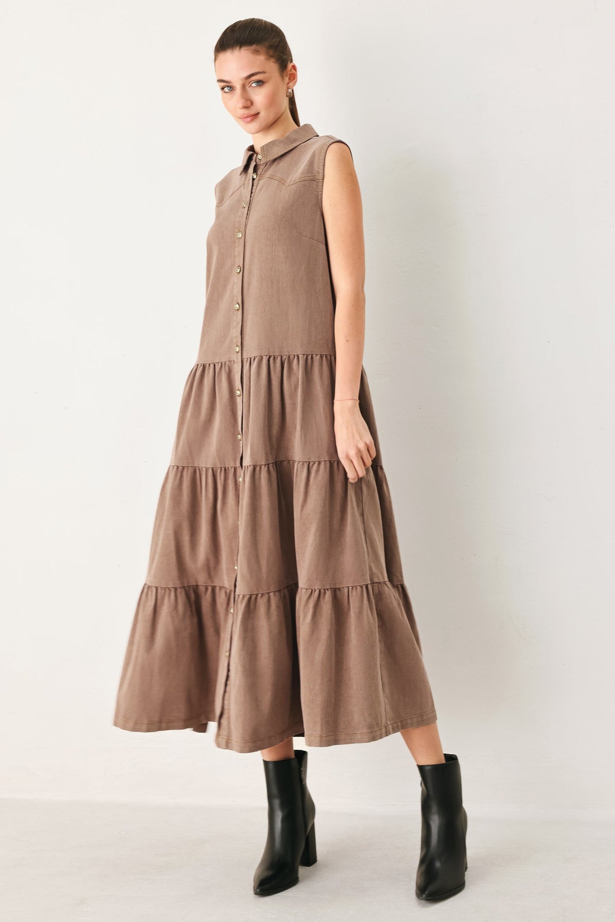 VESTIDO MIDI RÚSTICO ROMÁNTICO DE PUNTO