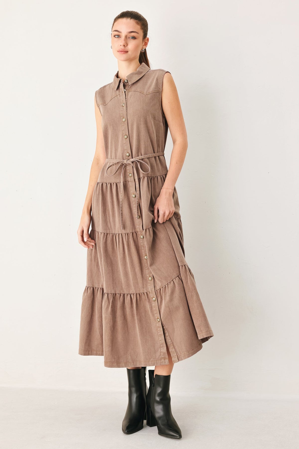 VESTIDO MIDI RÚSTICO ROMÁNTICO DE PUNTO