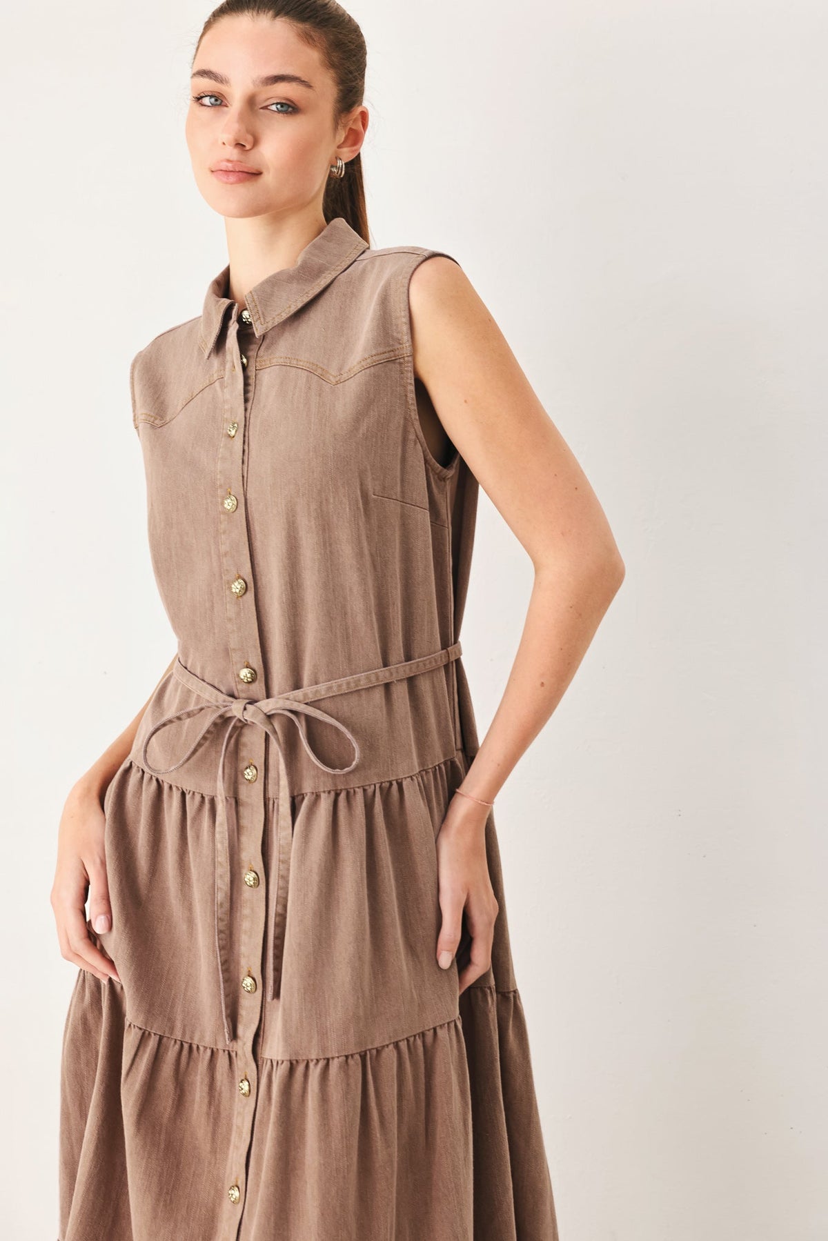 VESTIDO MIDI RÚSTICO ROMÁNTICO DE PUNTO