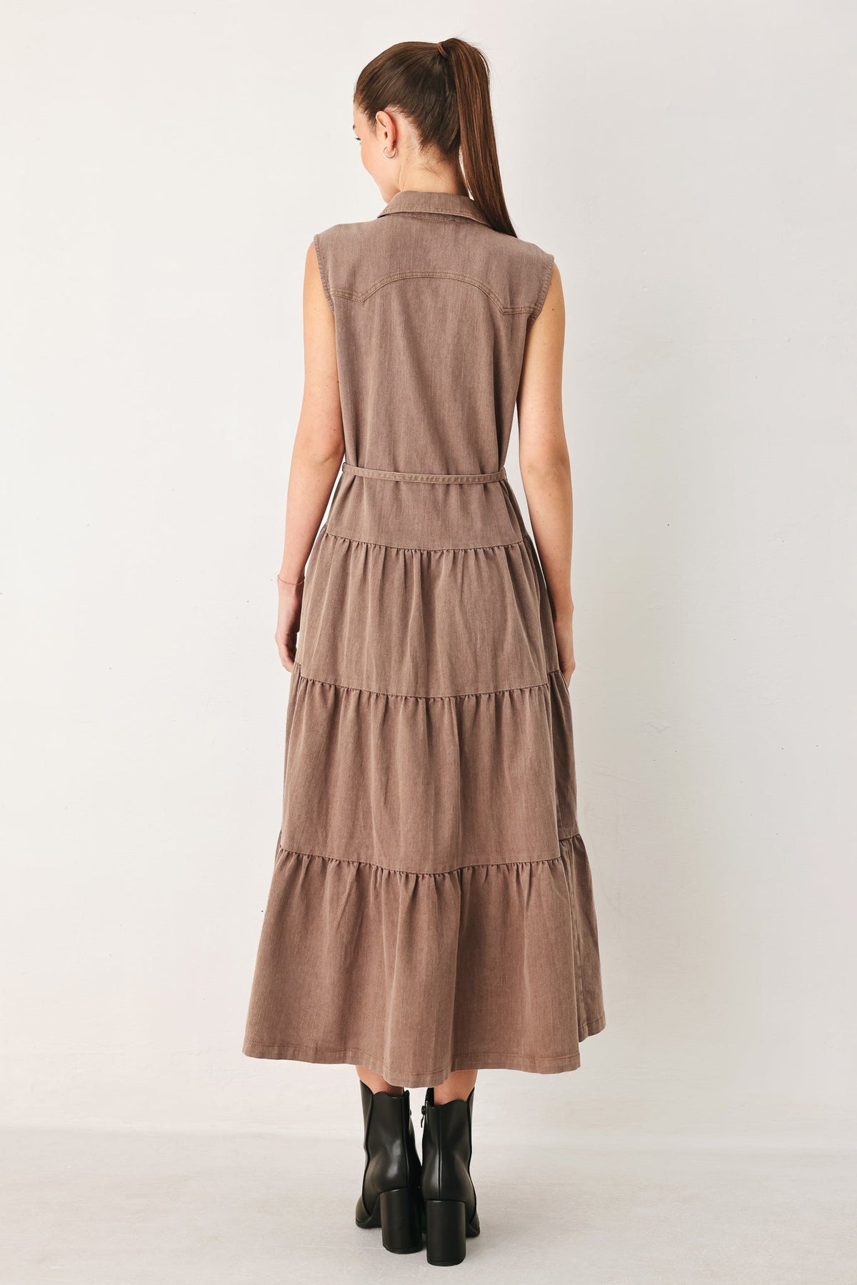 VESTIDO MIDI RÚSTICO ROMÁNTICO DE PUNTO