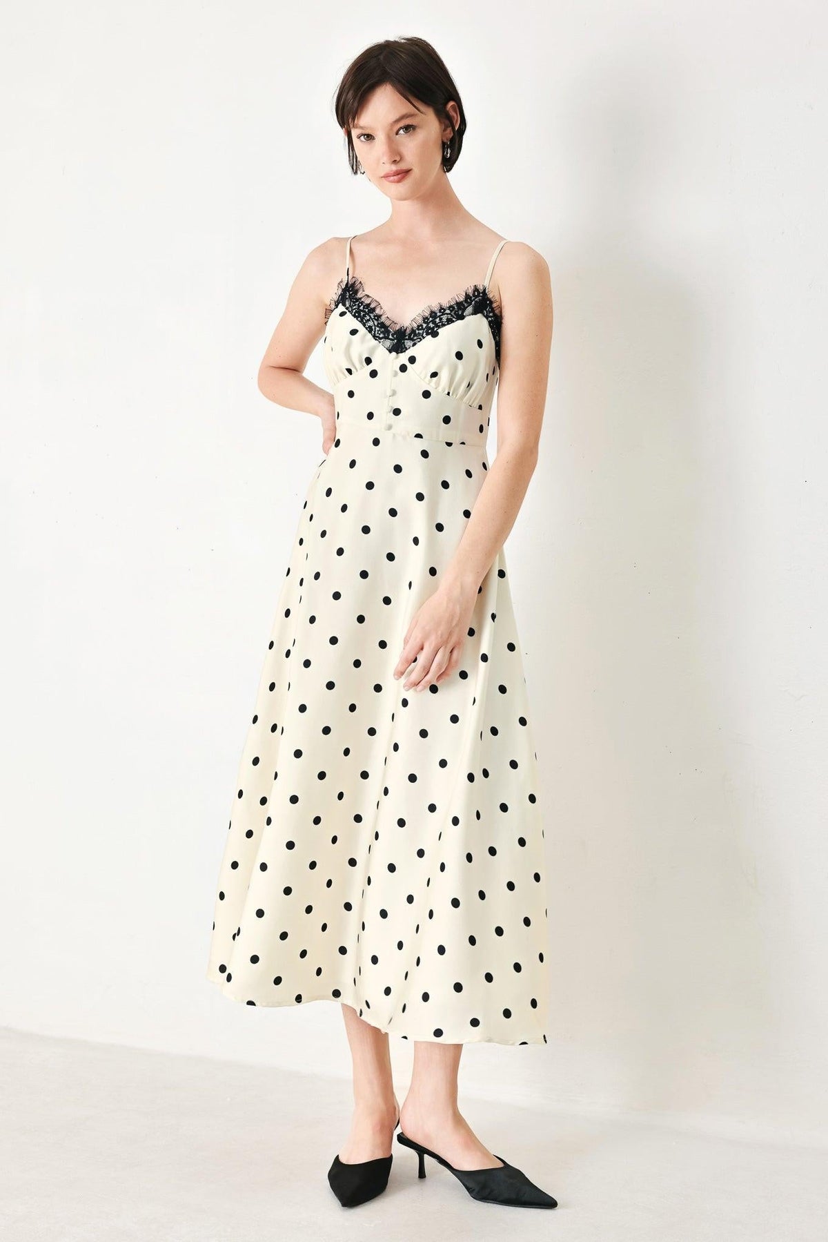 DOTTY SWEETHEART WOVEN MIDI DRESS