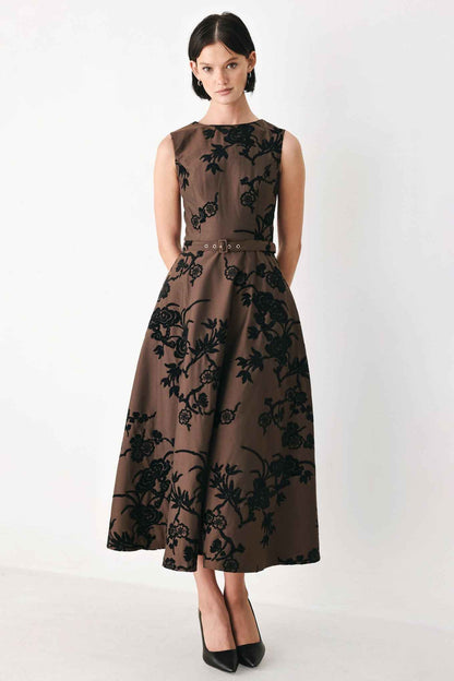 TRUFFLE BOTANIC GRACE WOVEN MIDI DRESS