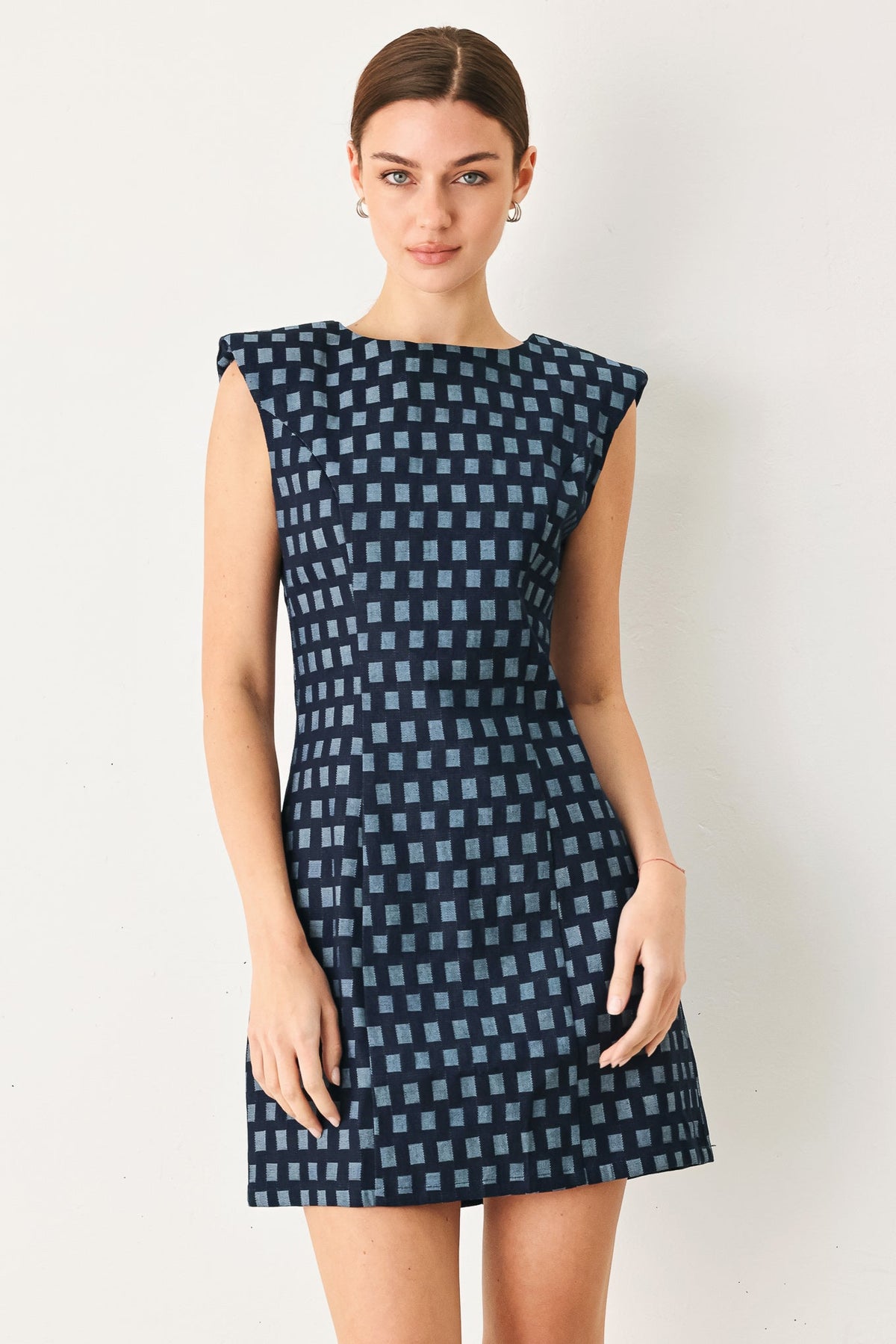 VESTIDO MINI DE DENIM JACQUARD CON ESTAMPADO DE CUADROS COOL GIRL