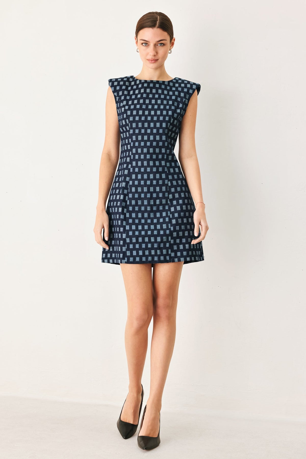 VESTIDO MINI DE DENIM JACQUARD CON ESTAMPADO DE CUADROS COOL GIRL