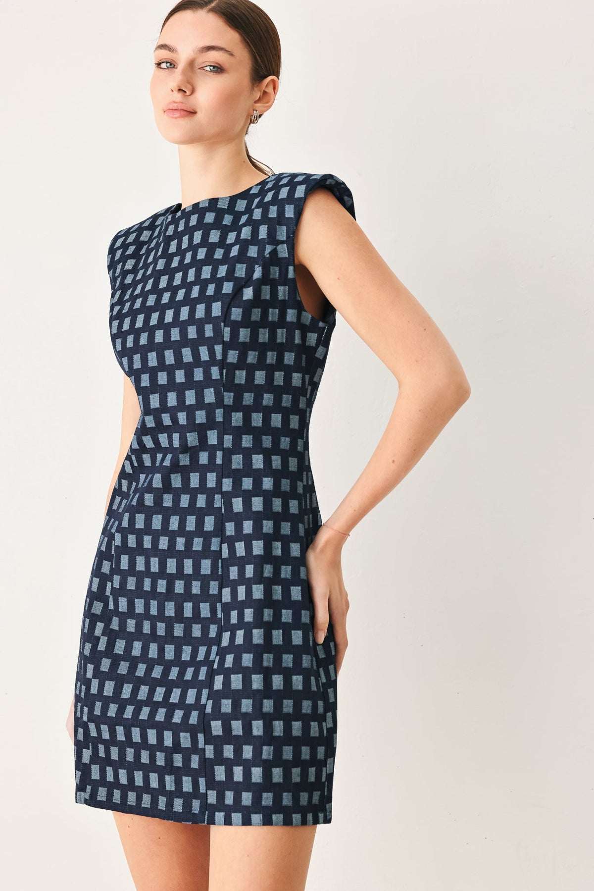 VESTIDO MINI DE DENIM JACQUARD CON ESTAMPADO DE CUADROS COOL GIRL