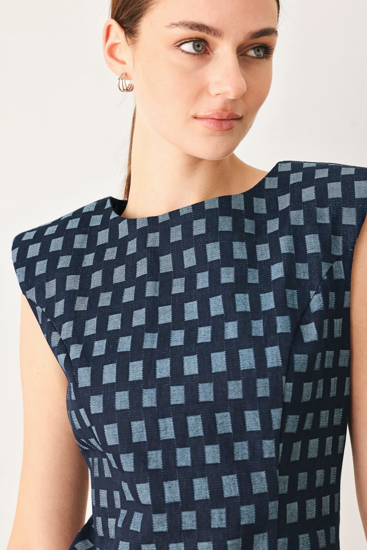 VESTIDO MINI DE DENIM JACQUARD CON ESTAMPADO DE CUADROS COOL GIRL