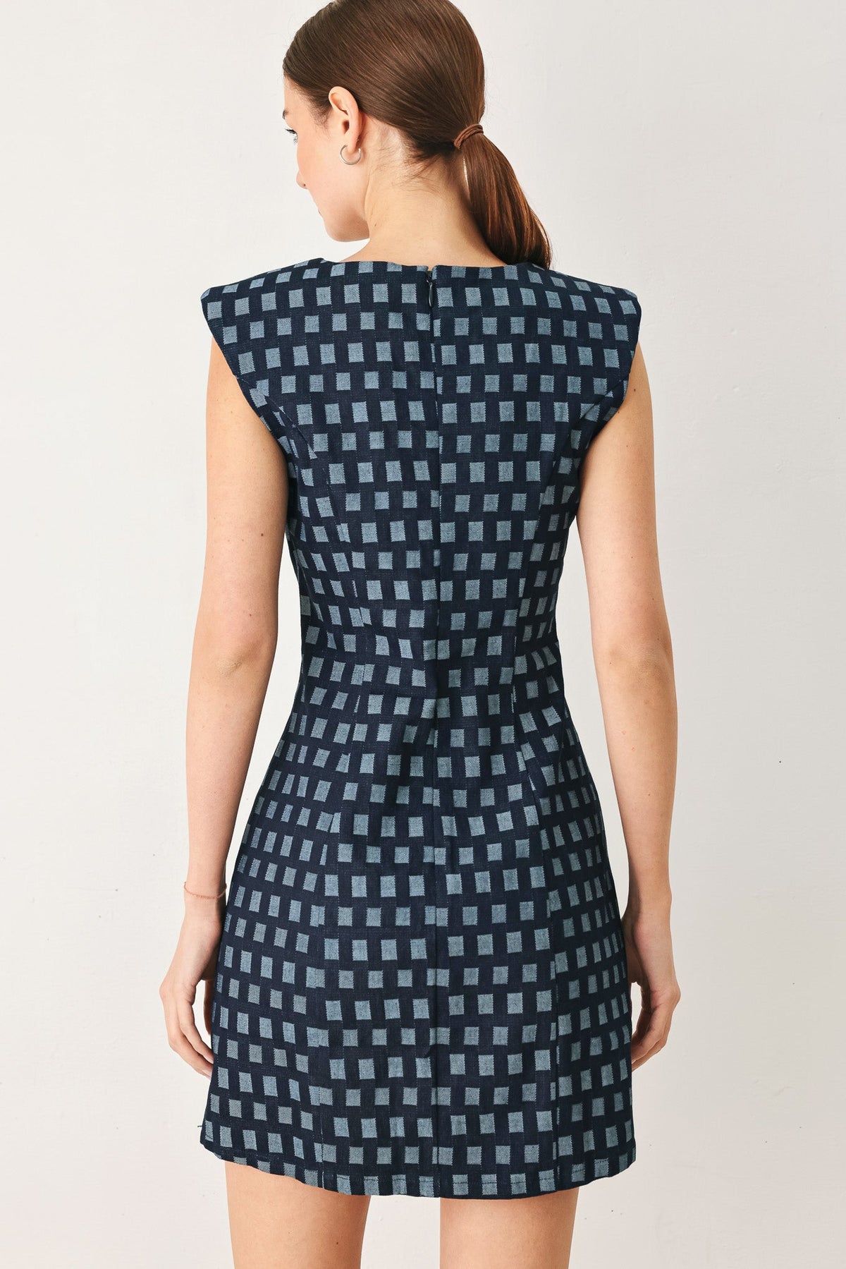 VESTIDO MINI DE DENIM JACQUARD CON ESTAMPADO DE CUADROS COOL GIRL
