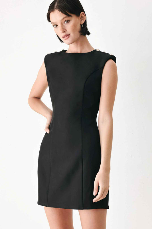 EBONY MODERN EDGE WOVEN MINI SHIFT DRESS