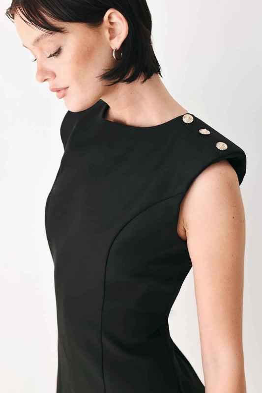 EBONY MODERN EDGE WOVEN MINI SHIFT DRESS
