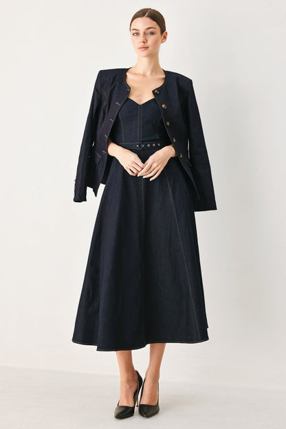 ICONIC INDIGO DENIM MIDI DRESS