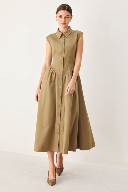 MOCHA MUSE WOVEN MIDI DRESS