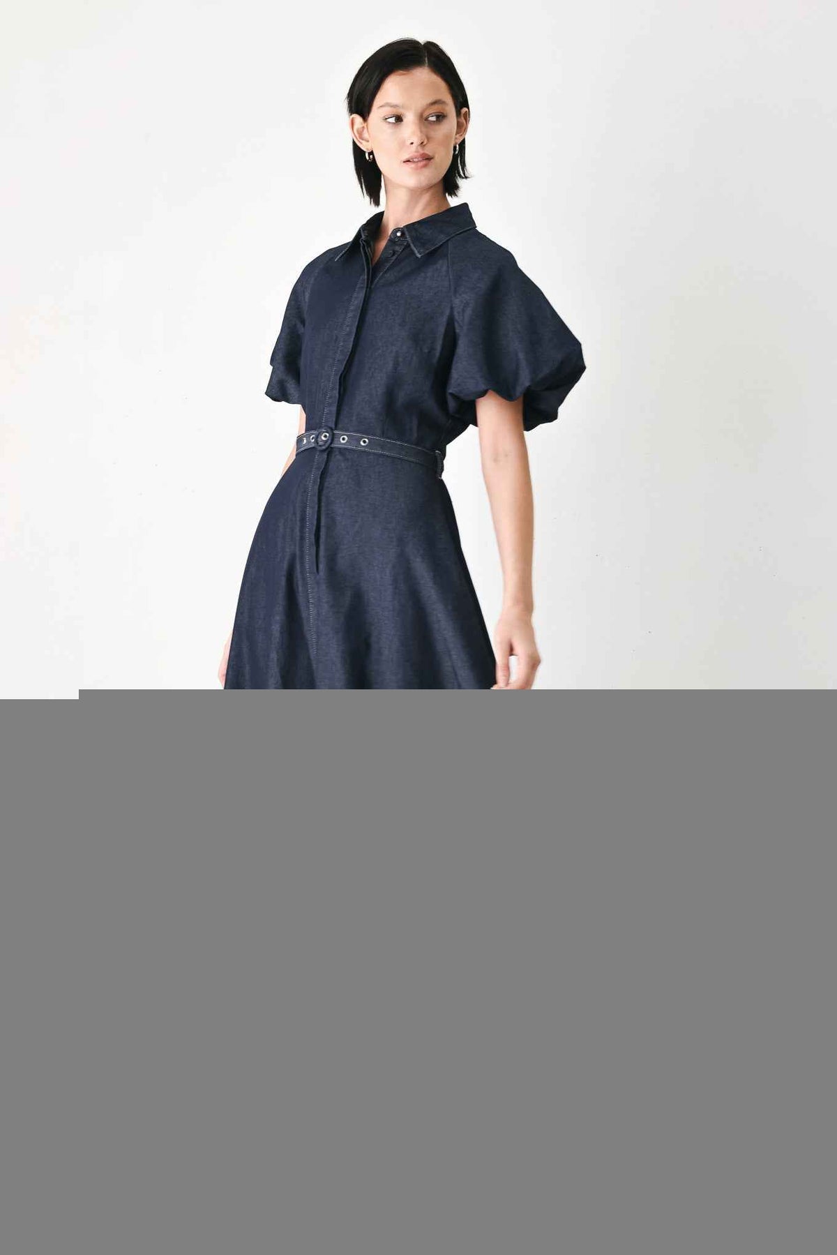 MIDNIGHT IN MANHATTAN DENIM MIDI DRESS