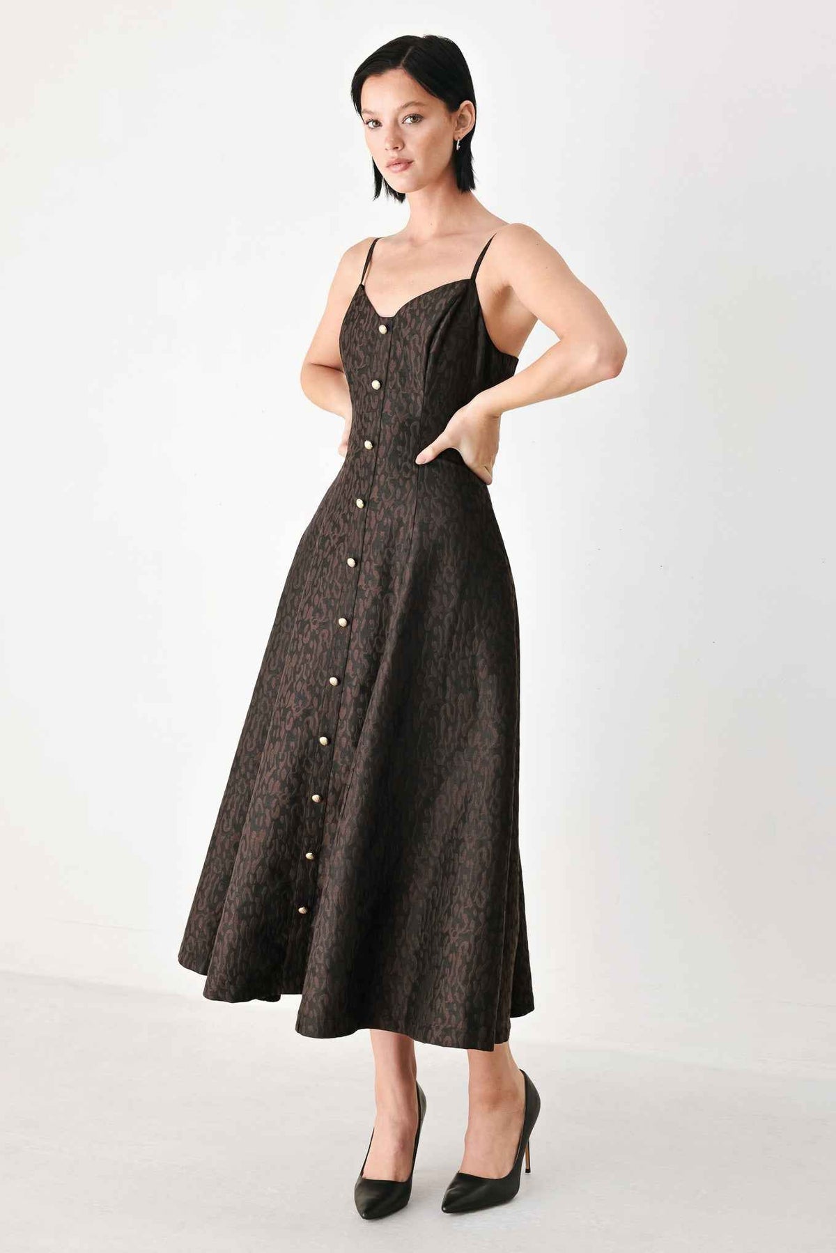BUTTONED IN CHOCOLATE SWEETHEART MIDI DRESS