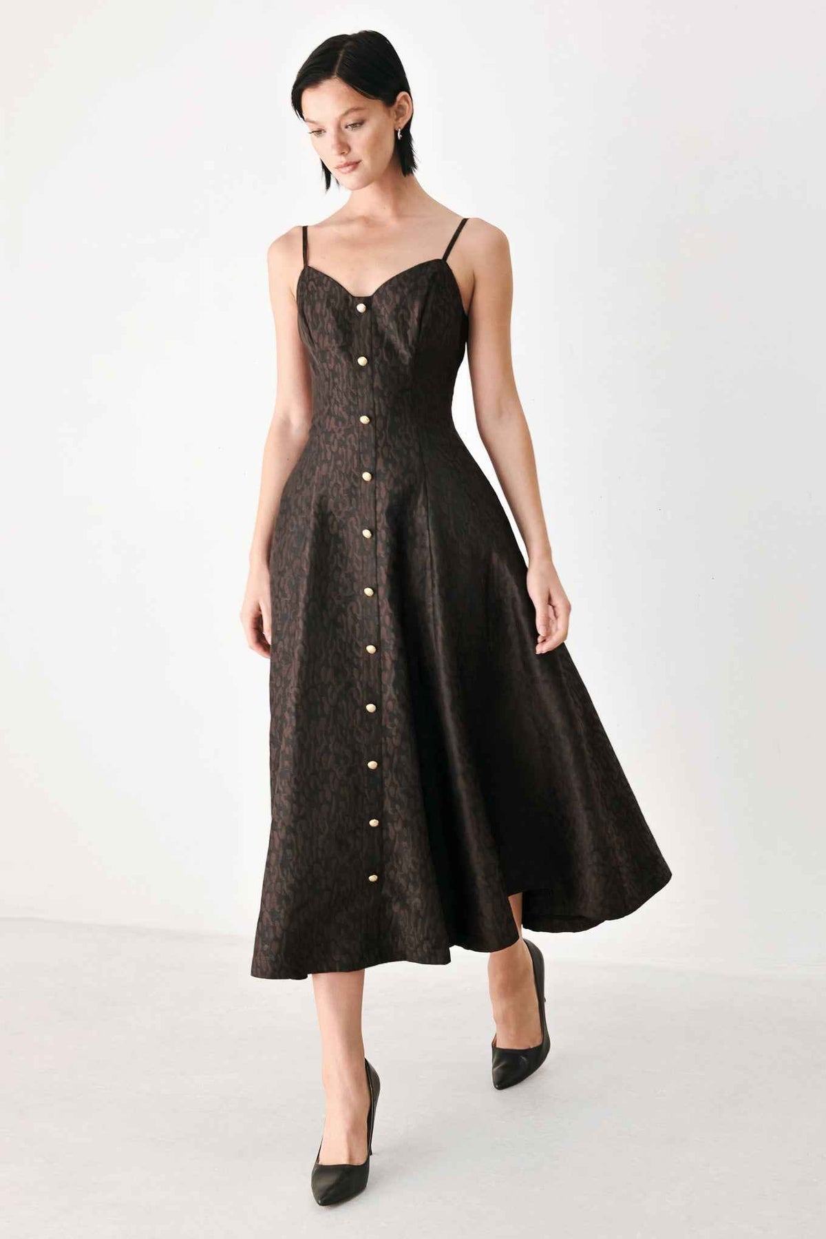 BUTTONED IN CHOCOLATE SWEETHEART MIDI DRESS