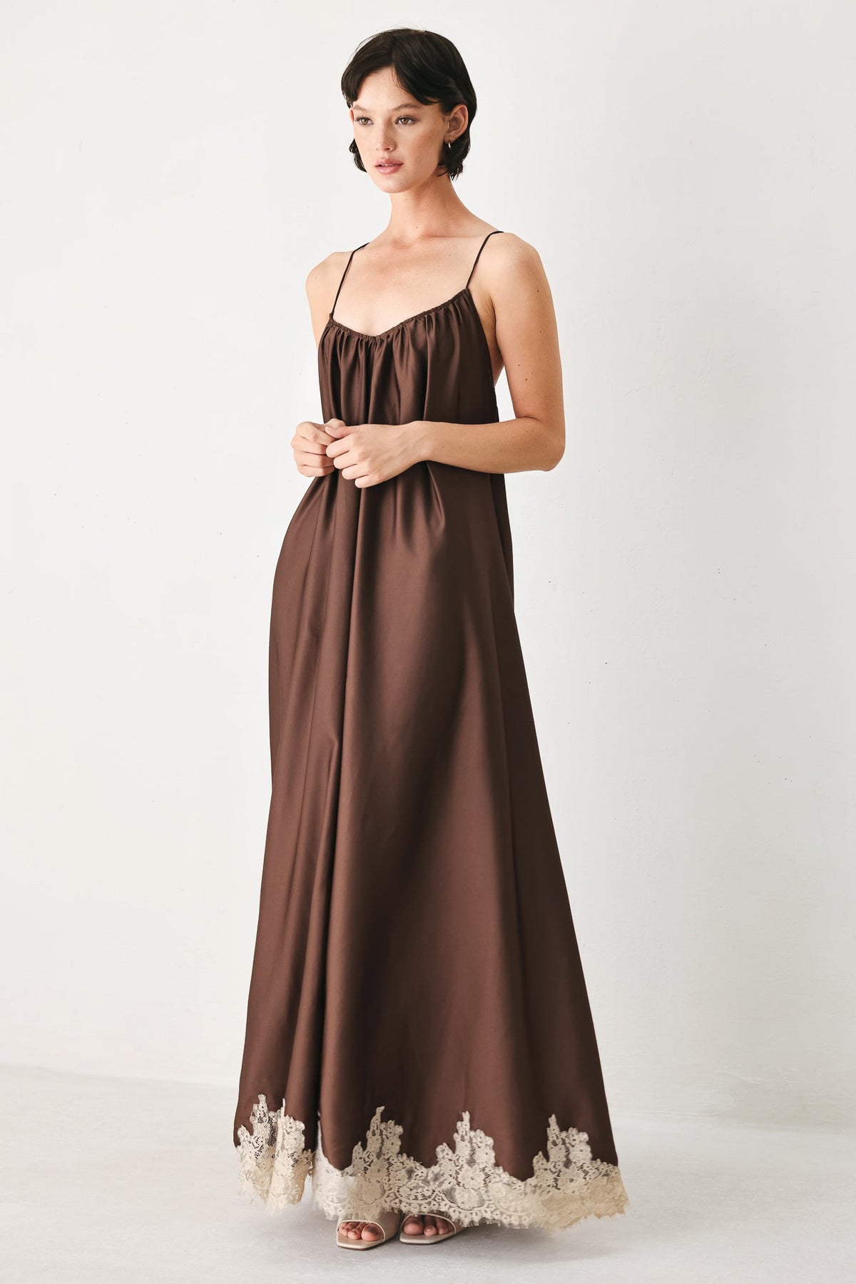 TRUFFLE DREAM WOVEN MAXI SLIP DRESS