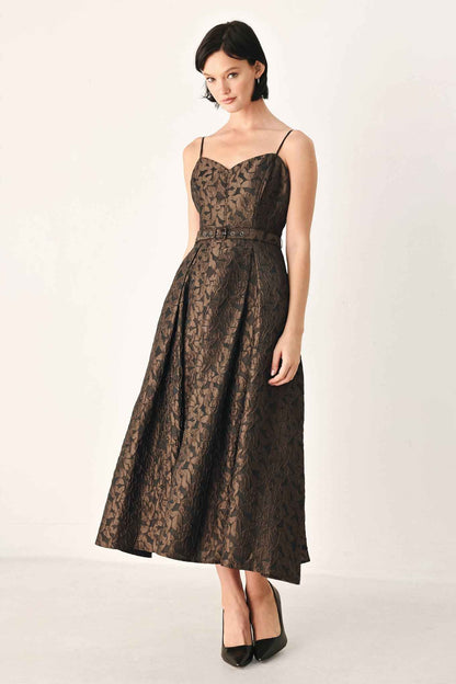 GOLDEN HOUR ROMANCE JACQUARD MIDI DRESS