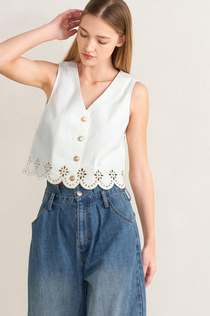 SEAFOAM SCALLOP WOVEN VEST