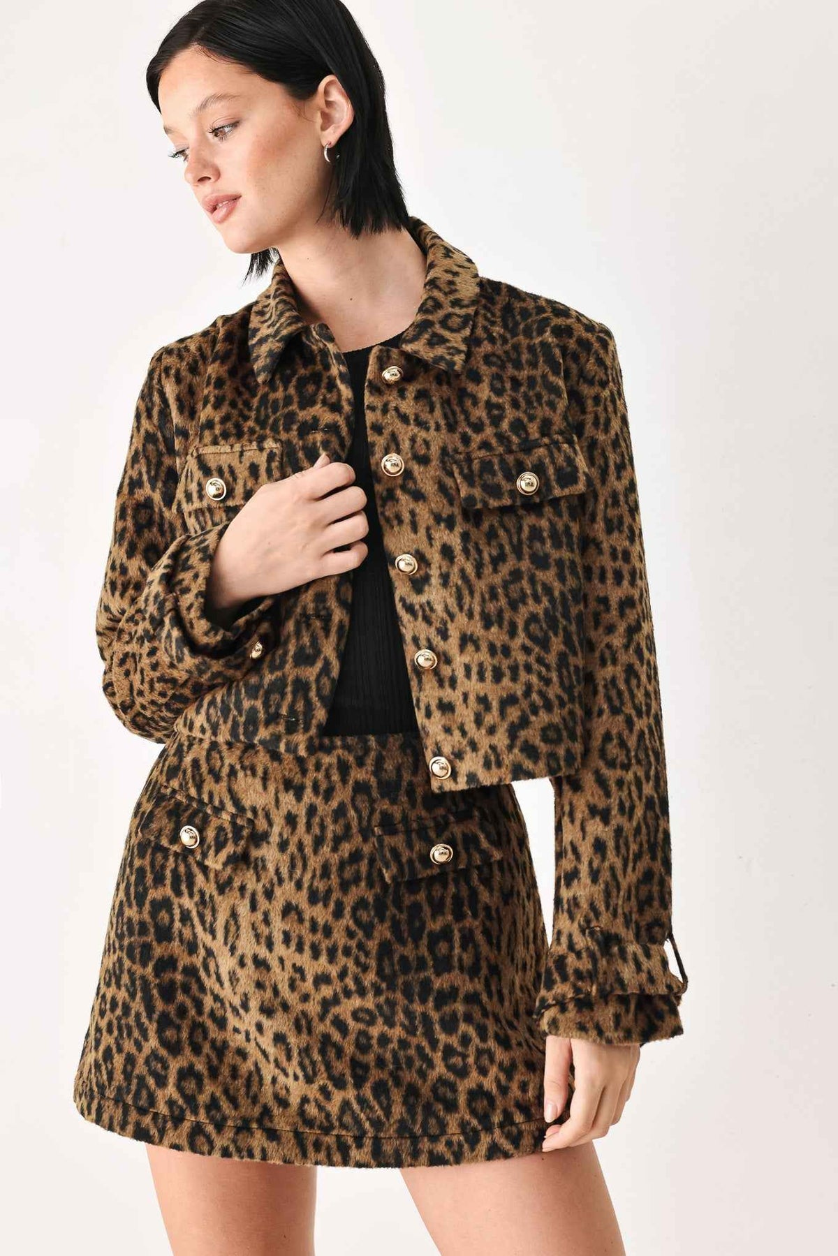 HERITAGE EDGE BROWN/BLACK WOOL-BLEND CROPPED JACKET