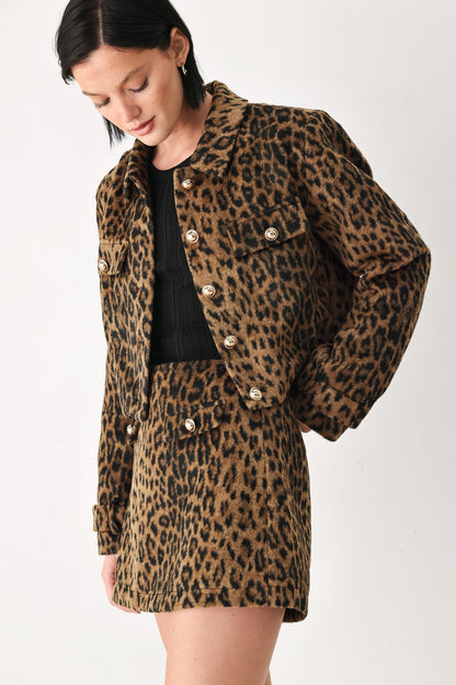 HERITAGE EDGE BROWN/BLACK WOOL-BLEND CROPPED JACKET