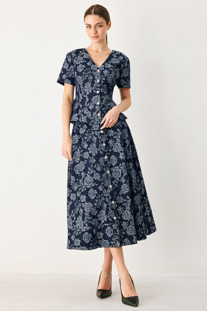 ROSETTE FLORAL WOVEN JACQUARD TOP