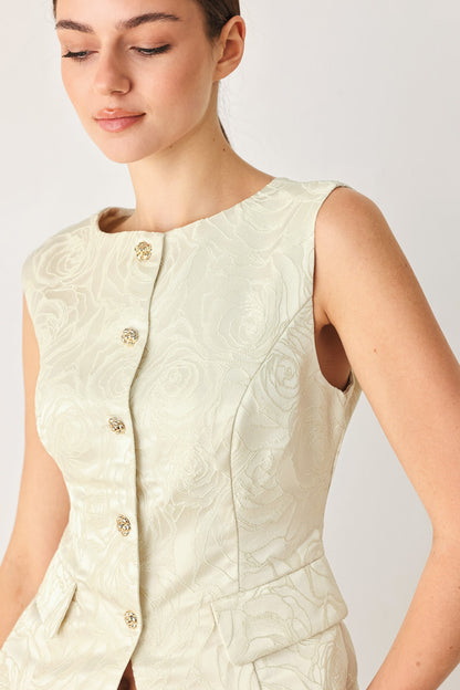 MARZIPAN FLORAL WOVEN JACQUARD VEST