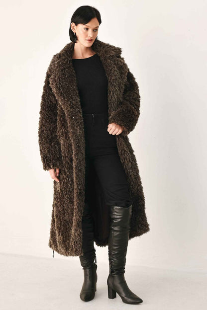 COZY IN THE CITY BELTED FAUX FUR MIDI COAT