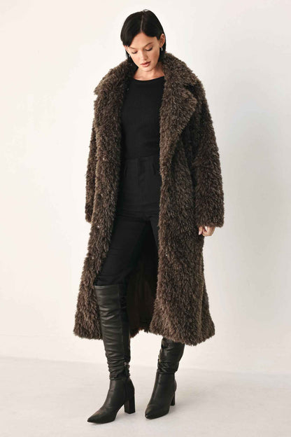 COZY IN THE CITY BELTED FAUX FUR MIDI COAT