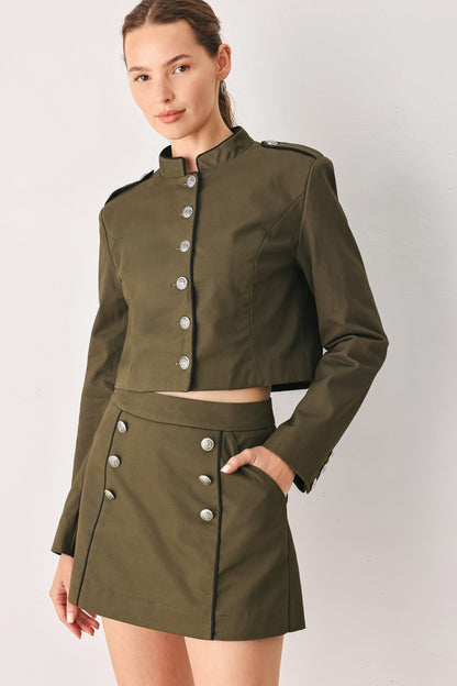 OLIVE CADET WOVEN CROP JACKET