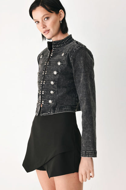 CITY LIMITS BLACK DENIM MILITARY JACKET