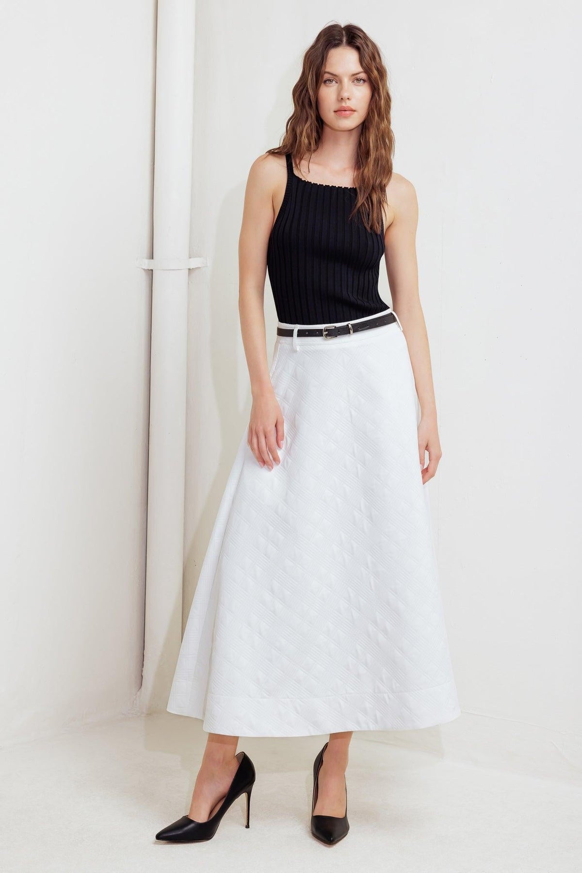 DOWNTOWN EASE WOVEN MIDI SKIRT