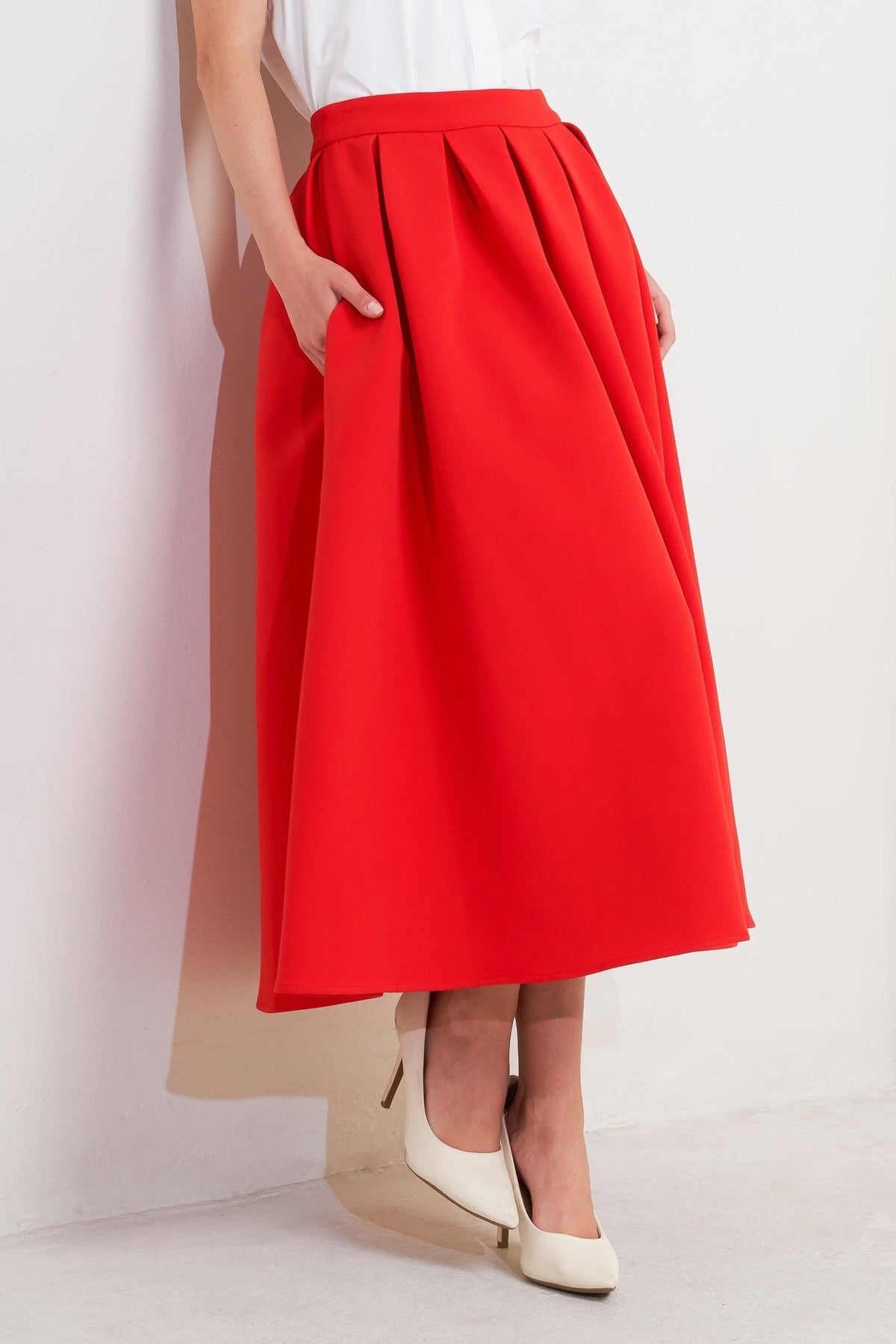 STRAWBERRY POP WOVEN FULL MIDI SKIRT