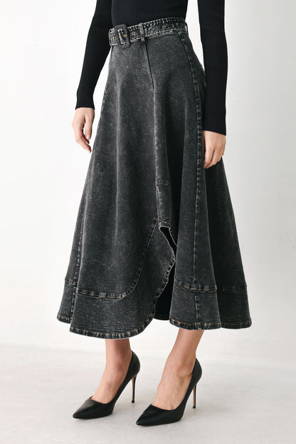 SHADOW STITCH ROMANCE DENIM MIDI SKIRT