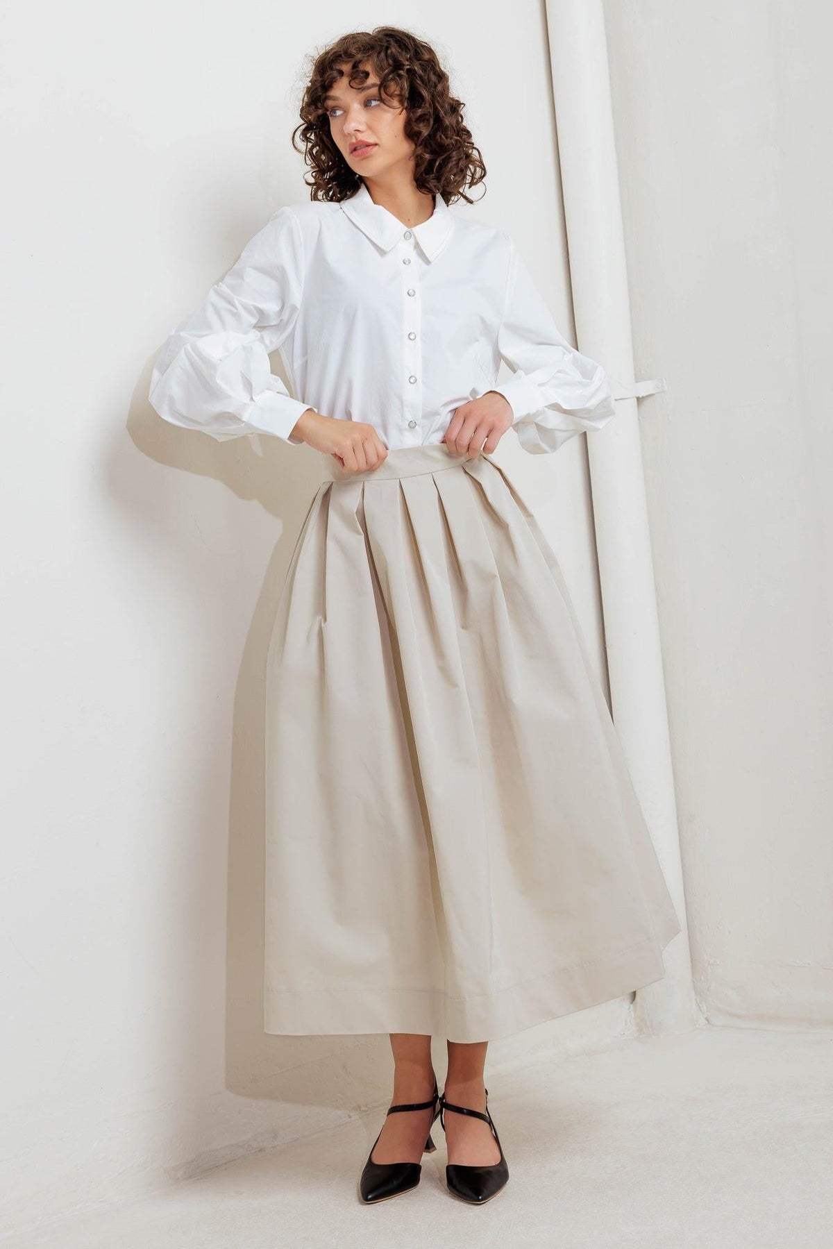SOFT POEM WOVEN FULL MIDI SKIRT