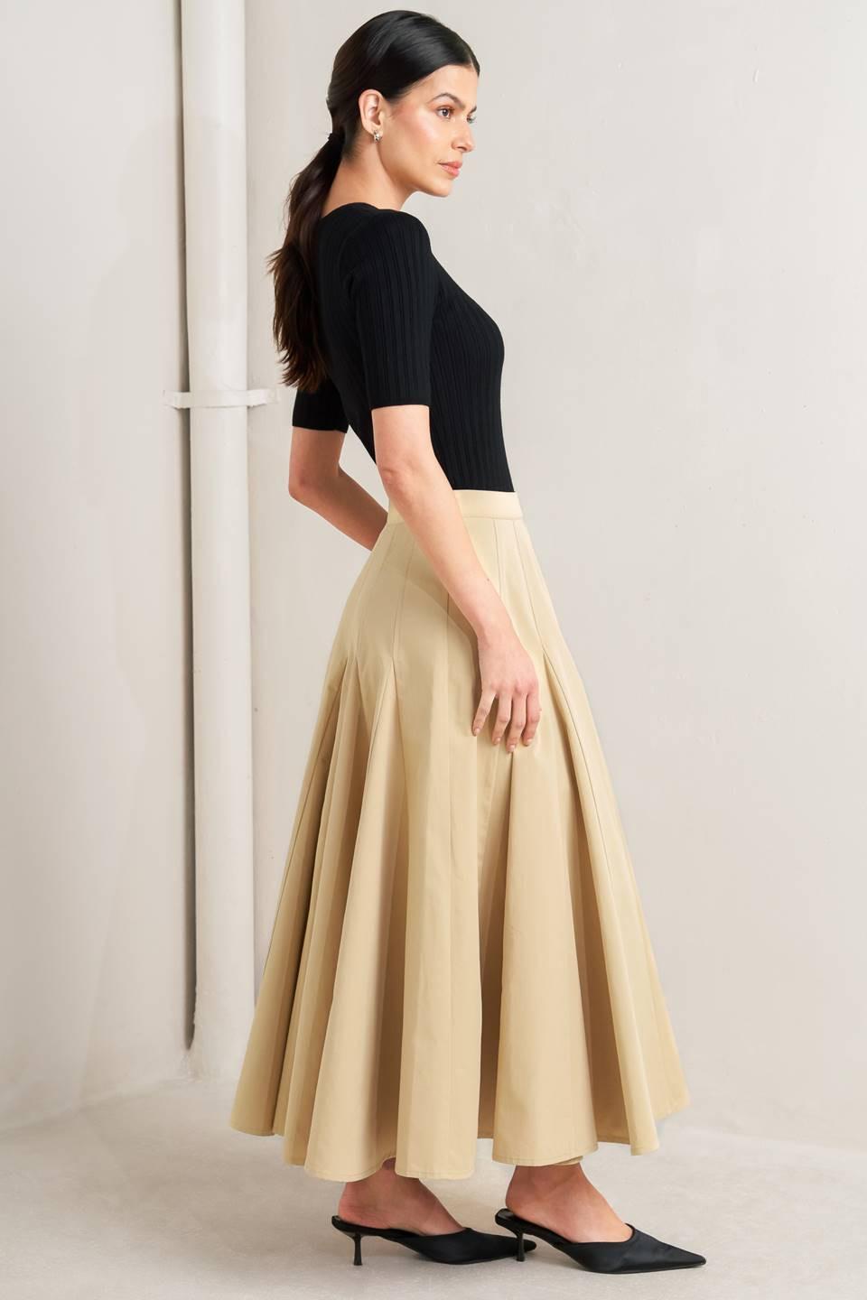 PALE FRAME WOVEN TAUPE CIRCLE SKIRT