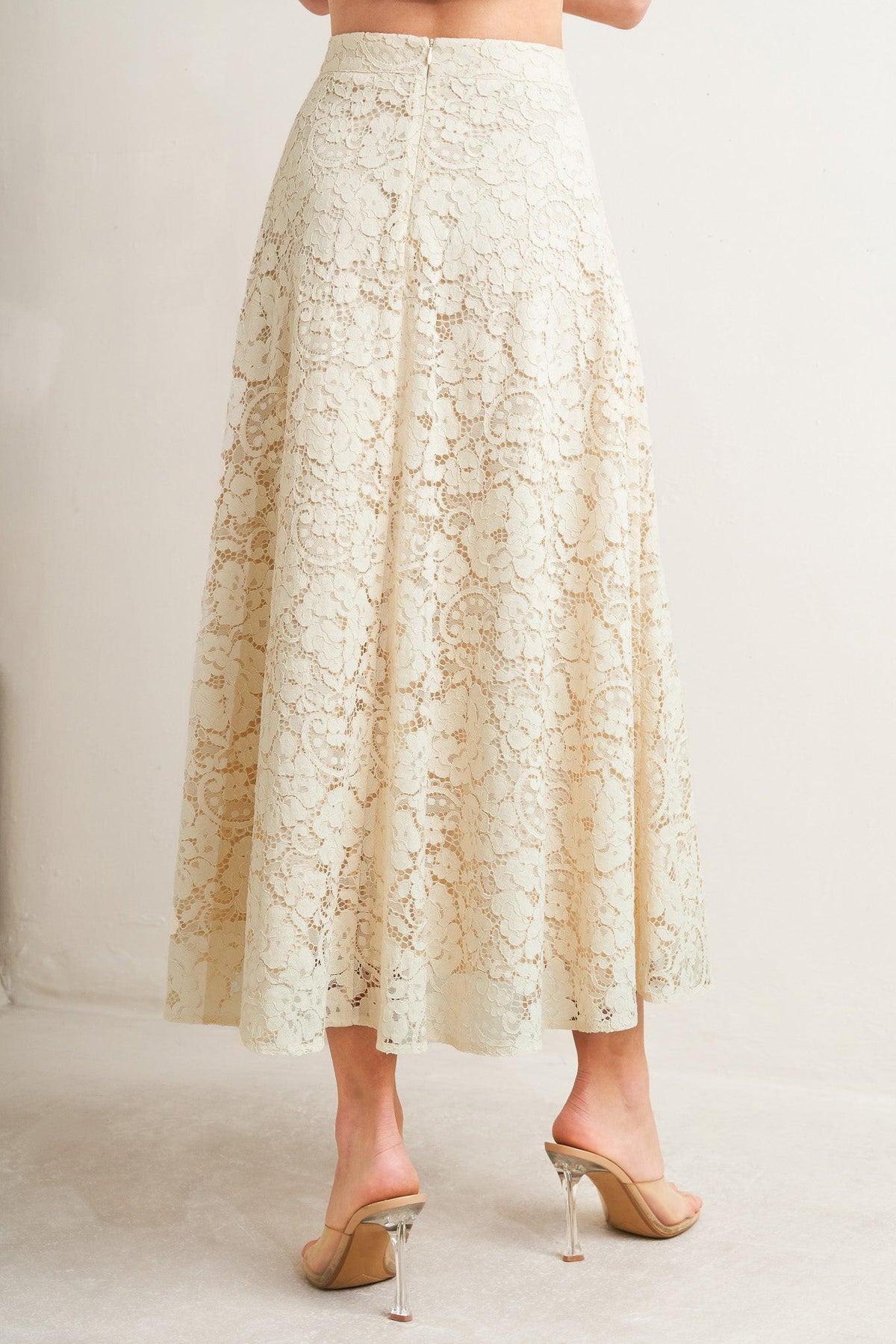 PURELY ROMANTIC WOVEN LACE MIDI SKIRT