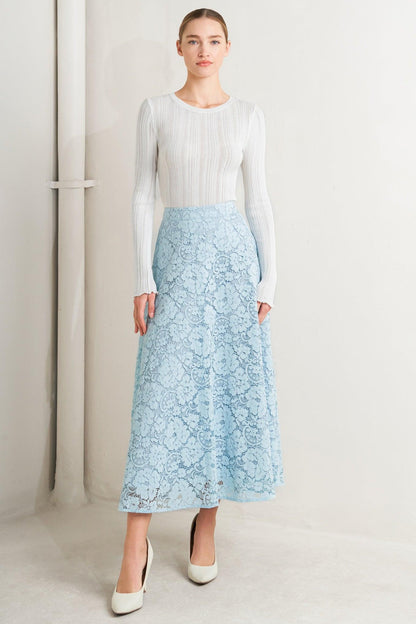 PURELY ROMANTIC WOVEN LACE MIDI SKIRT