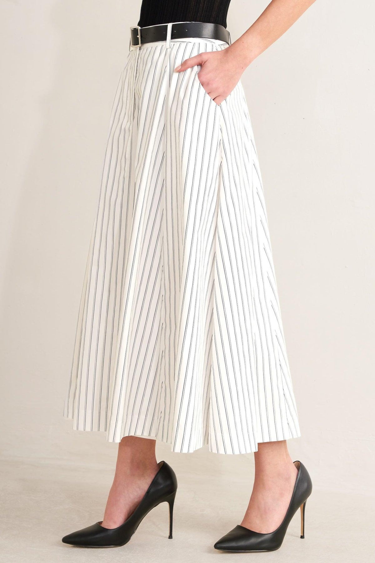UPTOWN STRIPE WOVEN MDI CIRCLE SKIRT