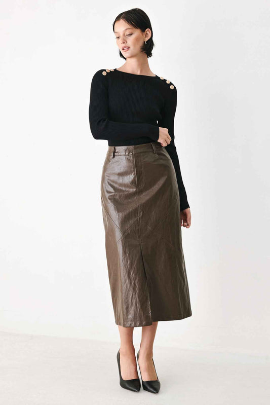 STONE LEATHER COLUMN FAUX LEATHER PENCIL SKIRT