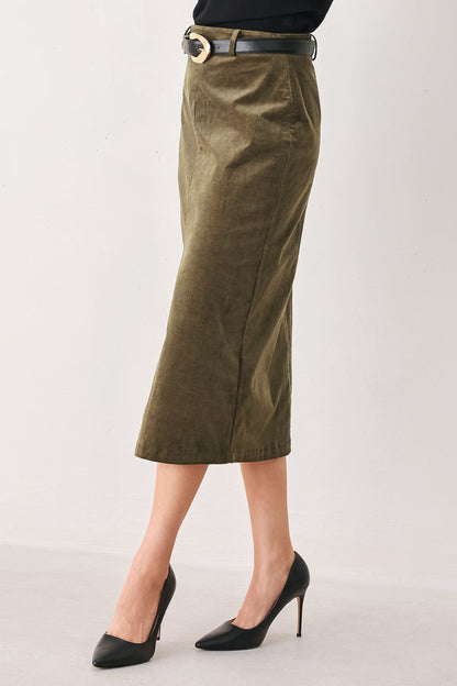FERNWOOD BUCKLE-BELT MIDI SKIRT
