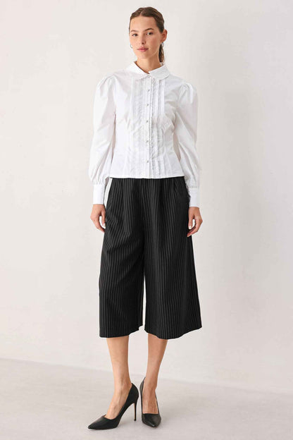 PARK AVENUE PINSTRIPE WOVEN CULOTTE PANTS
