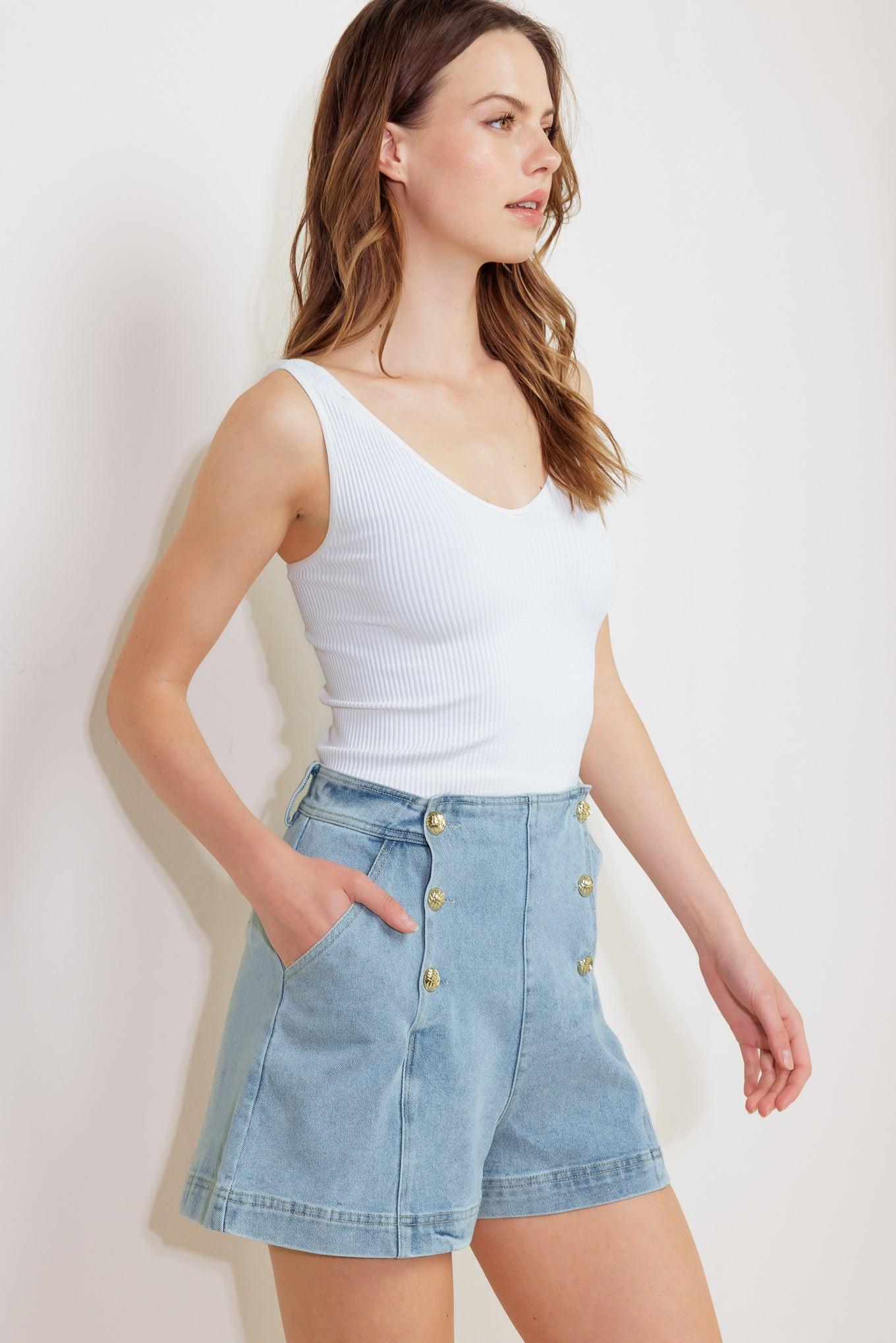 ANGEL WINGS AND CHAMOMILE DENIM WOVEN SKORT
