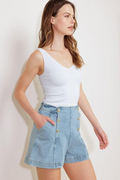 ANGEL WINGS AND CHAMOMILE DENIM WOVEN SKORT