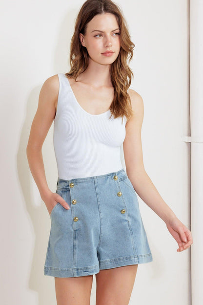 ANGEL WINGS AND CHAMOMILE DENIM WOVEN SKORT