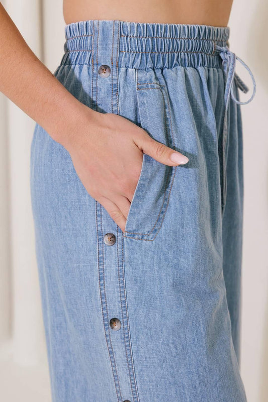 RIVERSIDE SIPS LIGHT INDIGO CHAMBRAY PANTS