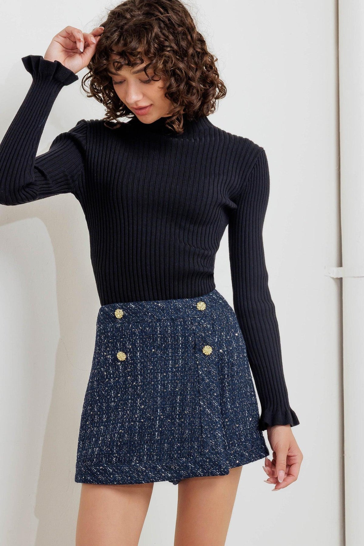 MINIFALDA PANTALÓN DE TWEED AZUL MARINO PARISINO