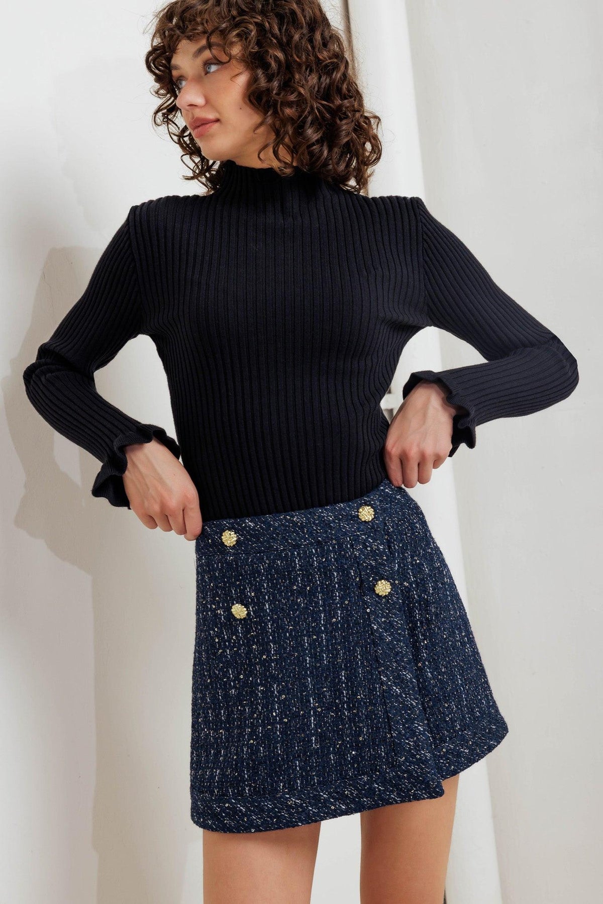 MINIFALDA PANTALÓN DE TWEED AZUL MARINO PARISINO