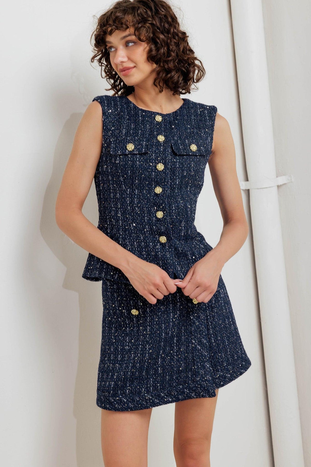 MINIFALDA PANTALÓN DE TWEED AZUL MARINO PARISINO