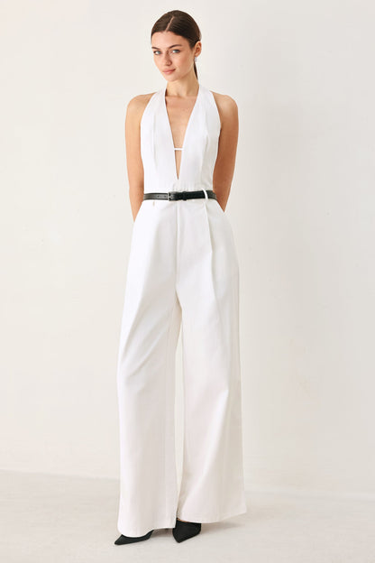 PRETTY MOMENT HALTER WOVEN JUMPSUIT