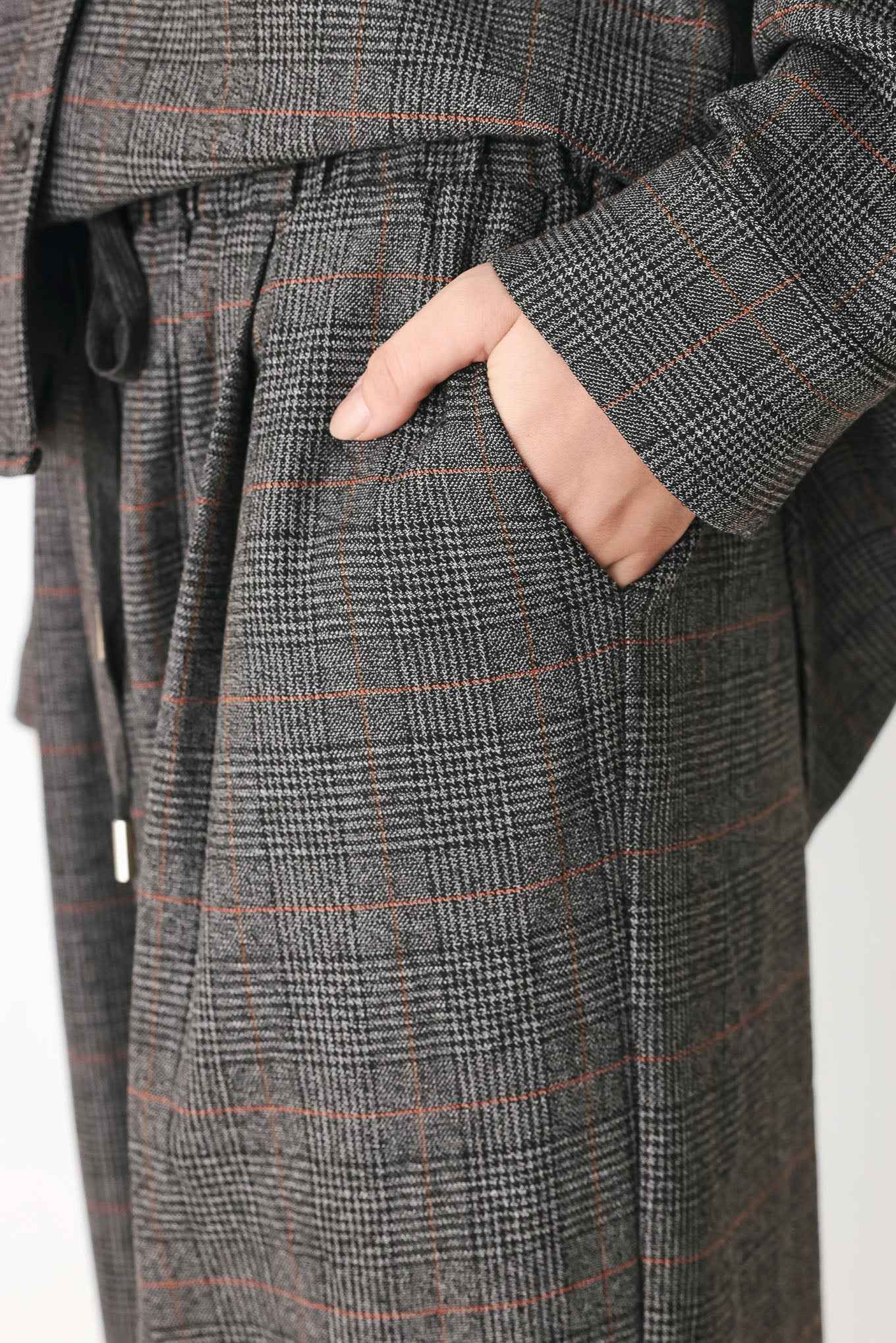 OFF THE CLOCK PLAID DRAWSTRING WIDE LEG PANTS